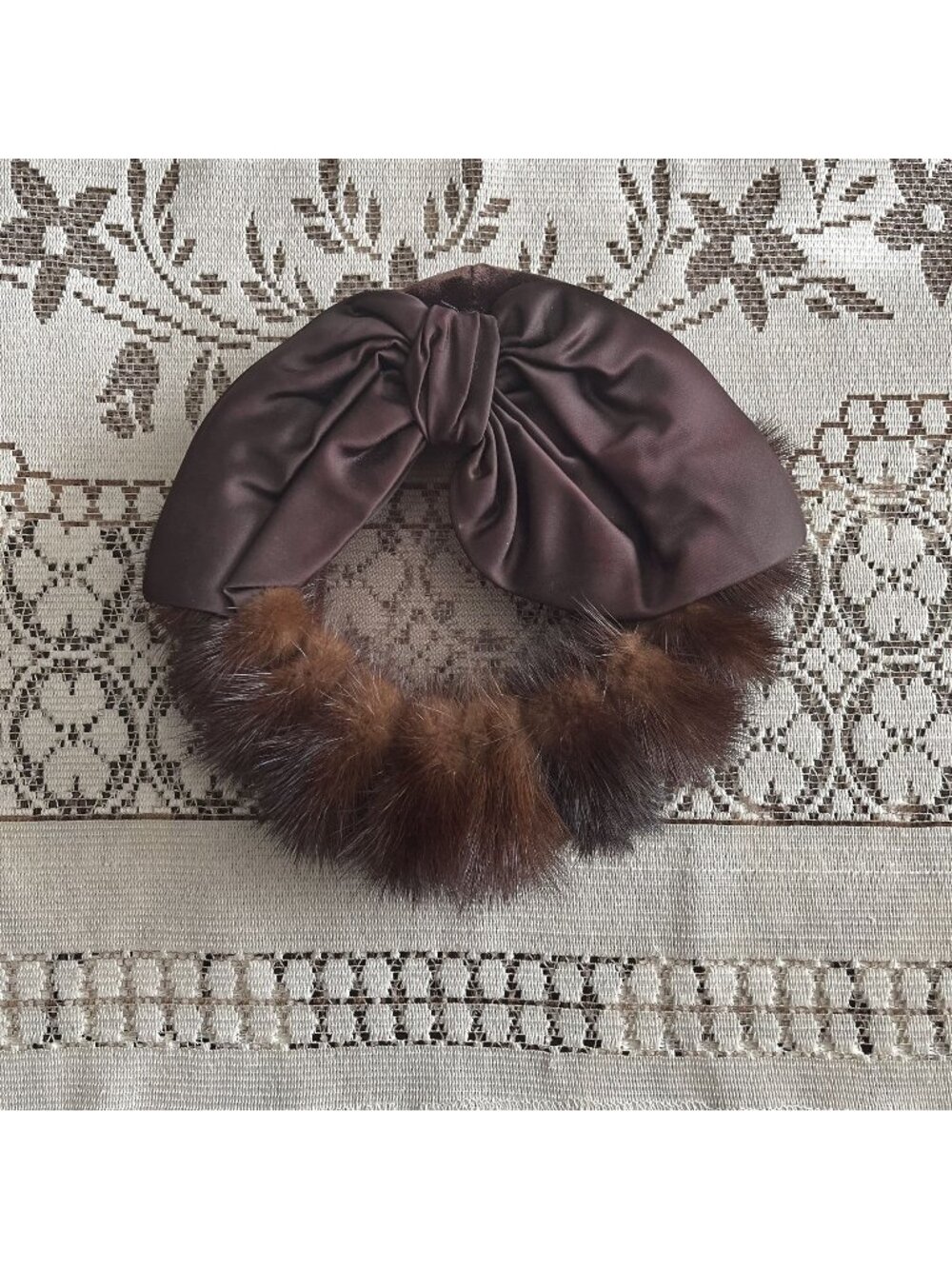 Vintage Mink Fur Mesh Hair Fascinator With Satin Bow